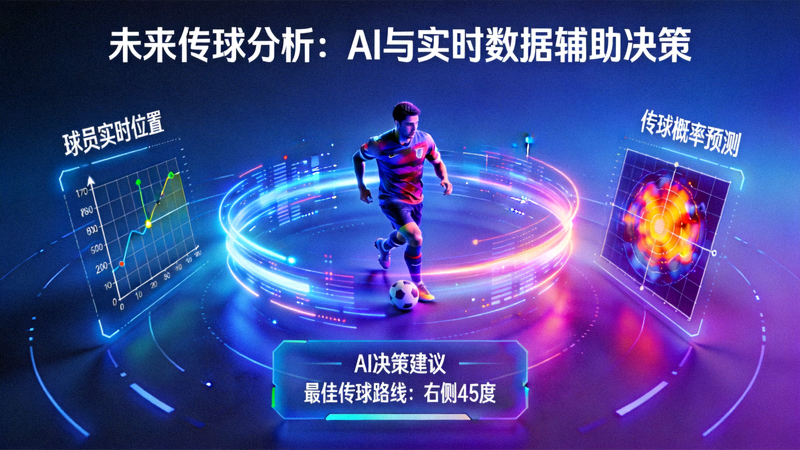 未来传球分析概念图，展示AI与实时数据如何辅助传球决策